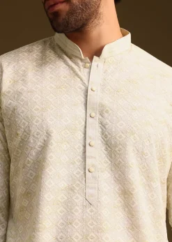 Pista Green Silk Kurta And Pant In Schiffli Work