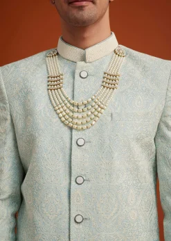 Pista Green Silk Sherwani Set With Bead Work