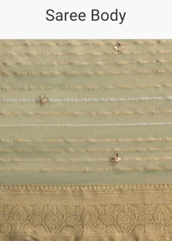 Pista Green Tissue Saree With Gota Patti And Zari Work And Lehriya Blouse