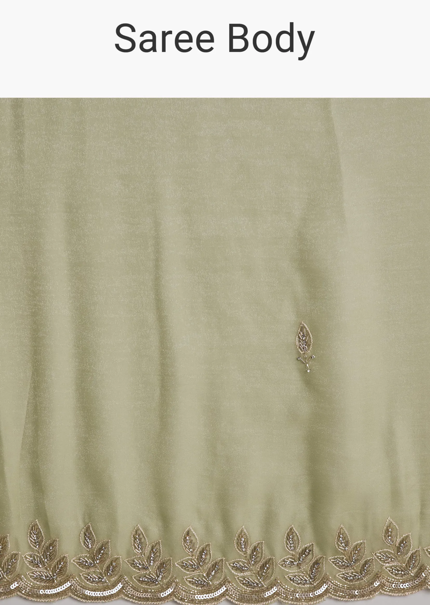 Pista Green Tissue Saree With Leaf Motif Embroidery In Sequins And Cutdana