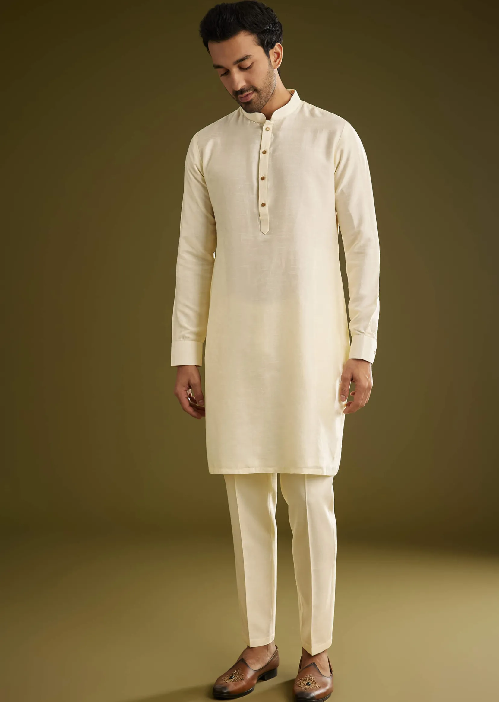 Pista Ombre Green Silk Kurta Jacket Set With Thread Work
