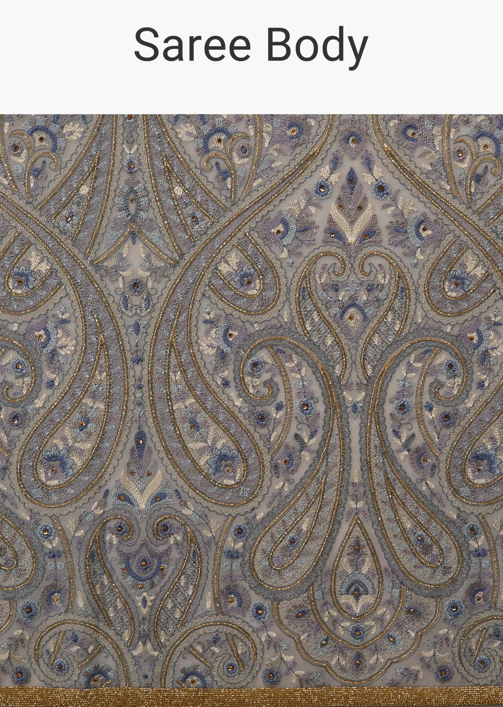 Powder Blue Festive Saree Kashmiri Embroidered In Georgette