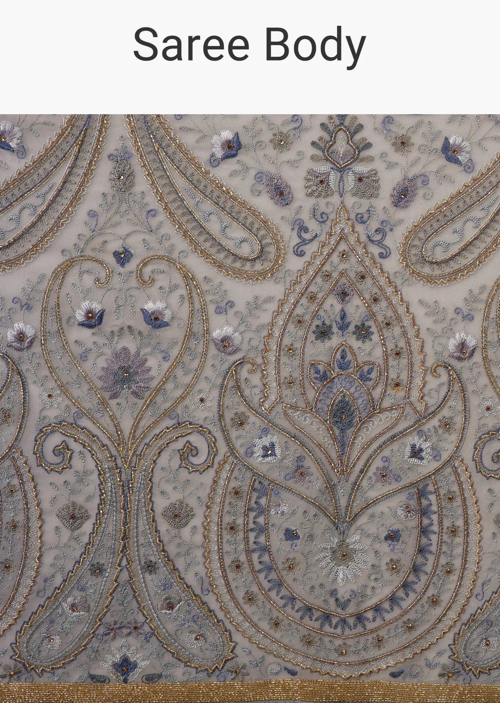 Powder Blue Saree Kashmiri Embroidered In Georgette