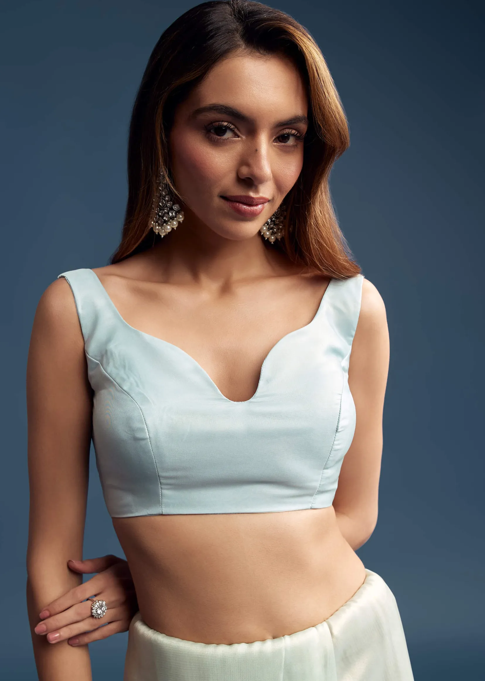 Powder Blue Tissue Saree With Cutdana Embroidery
