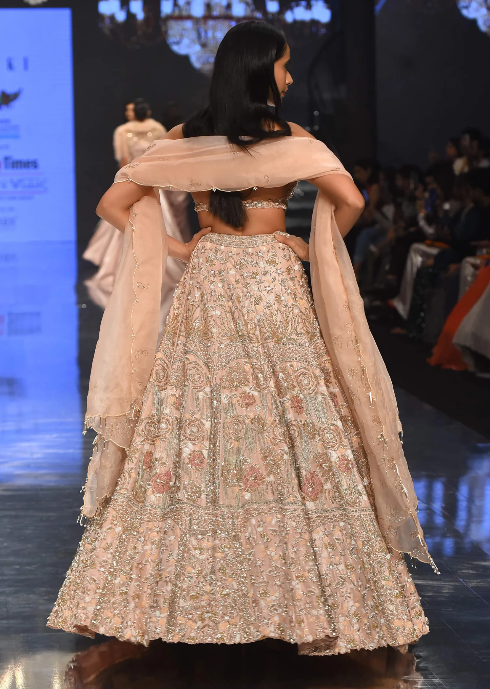 Powder Pink Festive Silver Pink Bela Lehenga Set In Embroidery And Halter Blouse - NOOR 2022