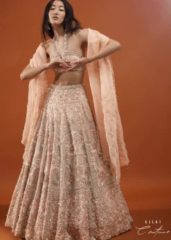 Powder Pink Festive Silver Pink Bela Lehenga Set In Embroidery And Halter Blouse - NOOR 2022