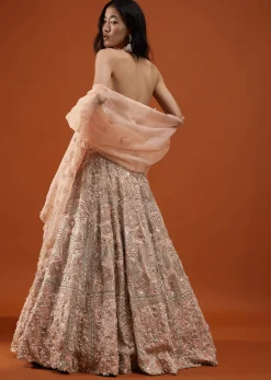 Powder Pink Festive Silver Pink Bela Lehenga Set In Embroidery And Halter Blouse - NOOR 2022