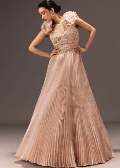 Powder Pink Ruffle Gown In Organza