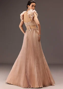 Powder Pink Ruffle Gown In Organza