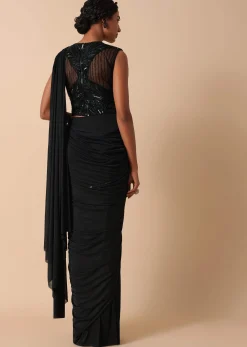 Pre Stitched Black Saree With Cut Dana Embellishments