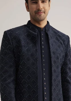 Prussian Blue Sherwani Set With Stone Work Detailing