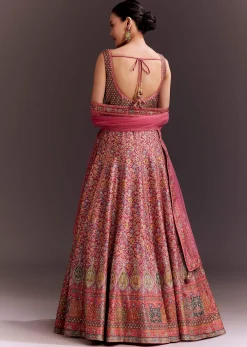Punch Pink Embroidered Anarkali With Net Dupatta