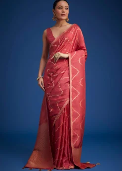 Punch Pink Silk Saree With Zari Accents On Pallu And Border