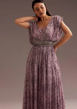 Purple Abstract Print Resham Sequins Work Jumpsuit