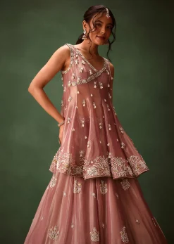 Purple Angrakha Style Embroidered Kurta With Lehenga