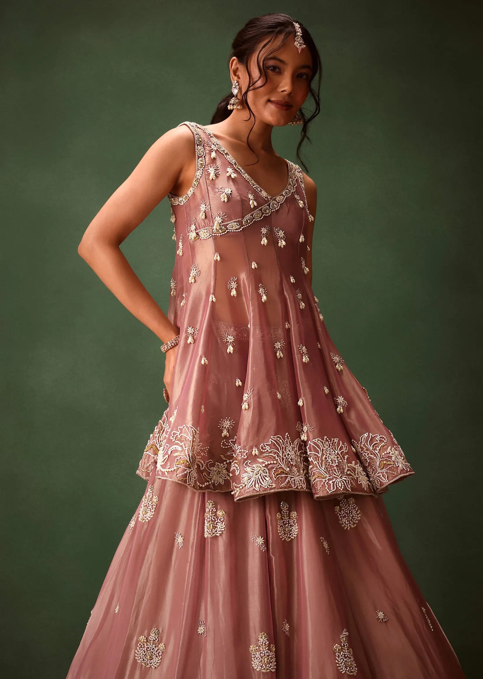 Purple Angrakha Style Embroidered Kurta With Lehenga