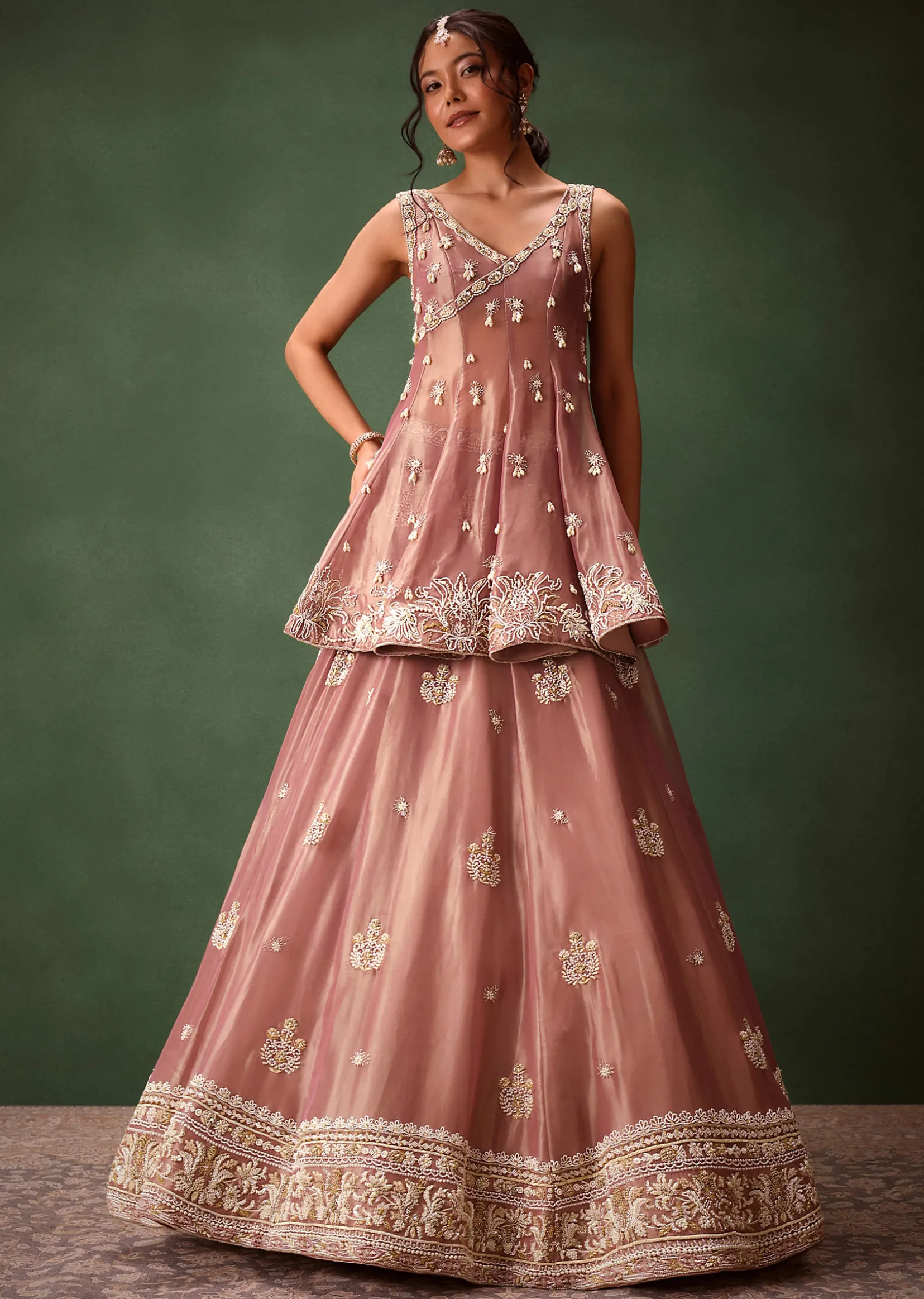 Purple Angrakha Style Embroidered Kurta With Lehenga