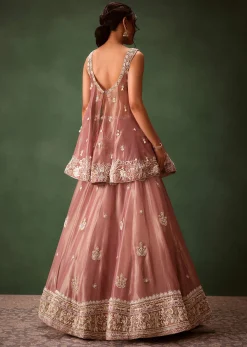 Purple Angrakha Style Embroidered Kurta With Lehenga