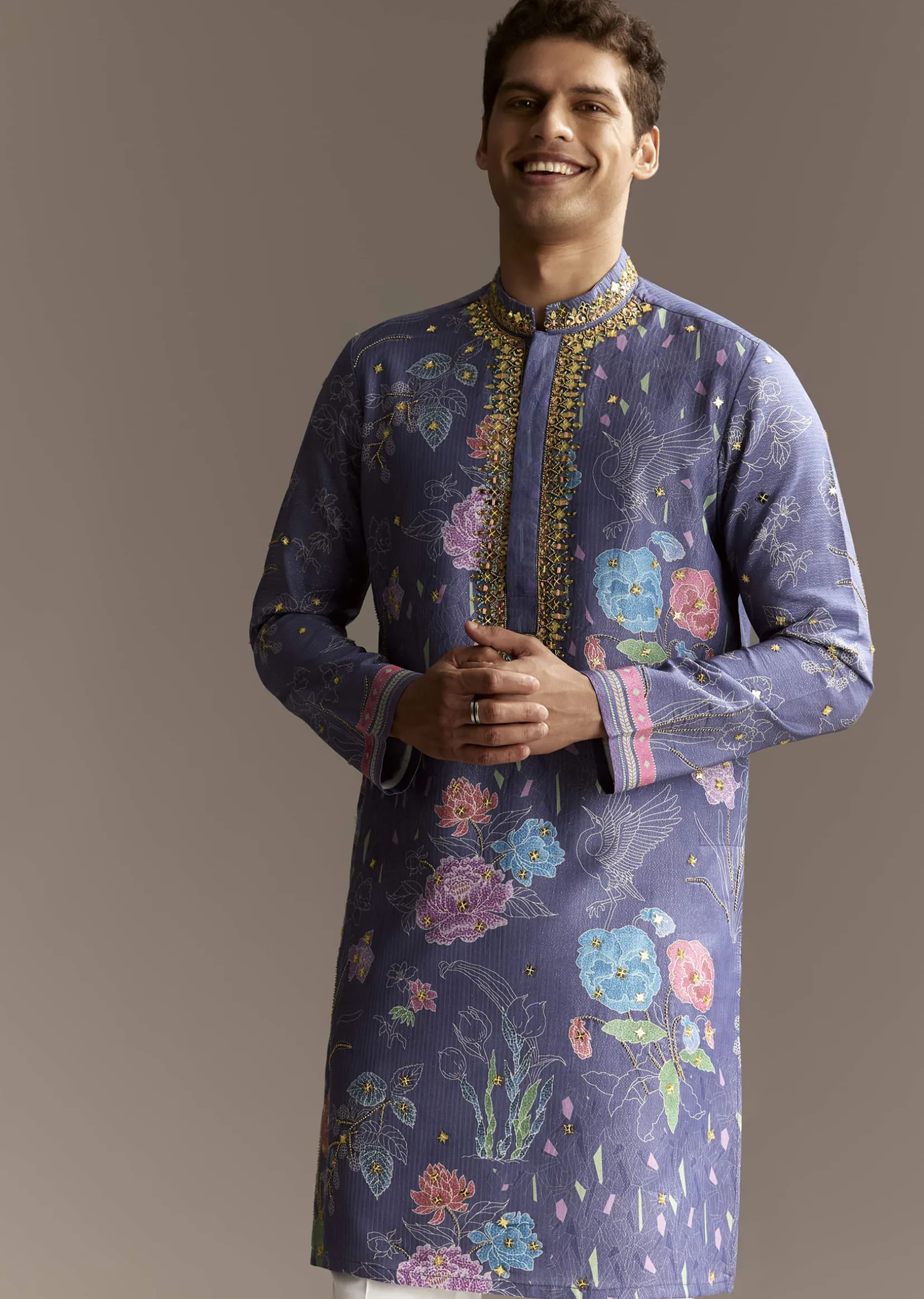 Purple Art Silk Kurta Set