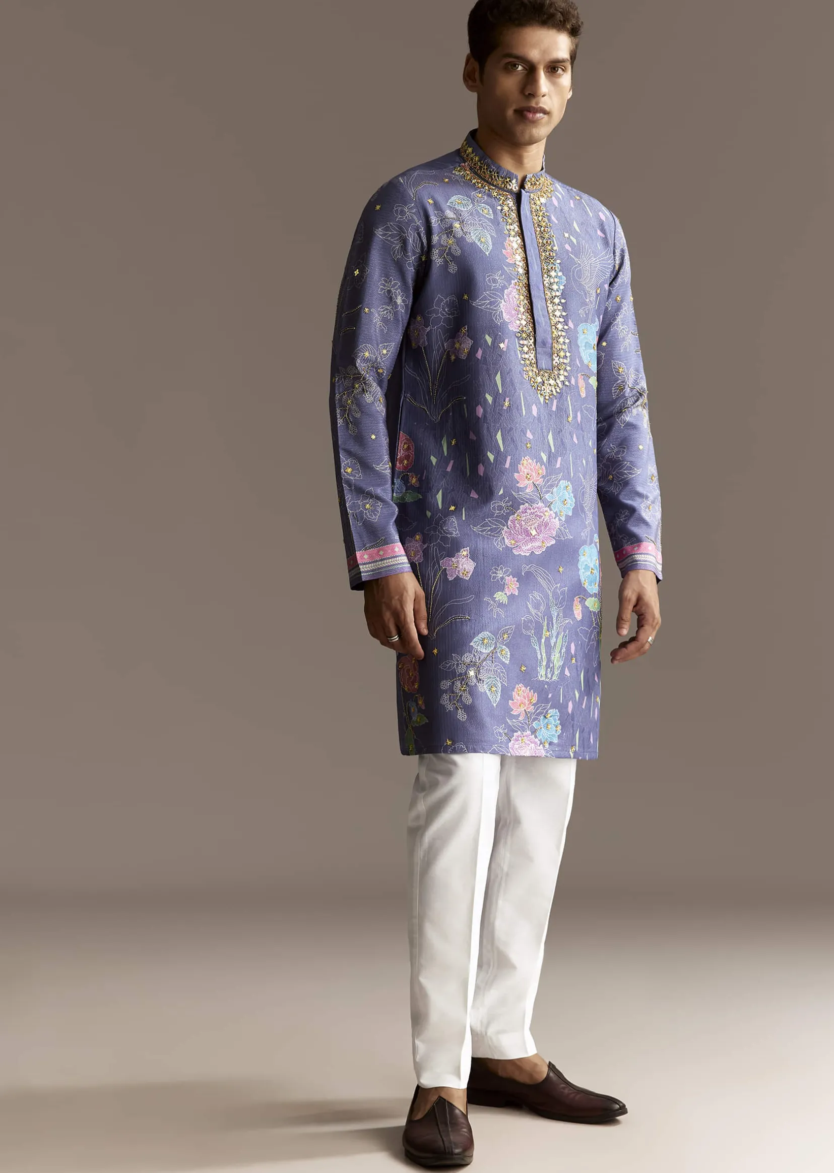 Purple Art Silk Kurta Set