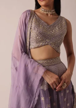Purple Banarasi Brocade Lehenga Set