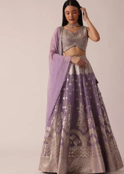 Purple Banarasi Brocade Lehenga Set