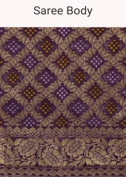 Purple Bandhani Tie Dye Saree With Zari Jaal And Unstitched Blouse