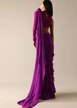 Purple Blouse with Layered Pre Draped Saree