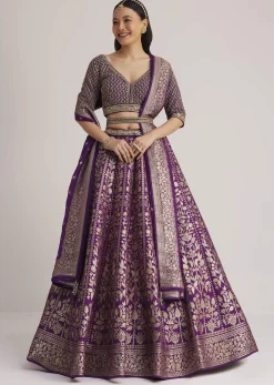 Purple Brocade Embroidered Lehenga Set