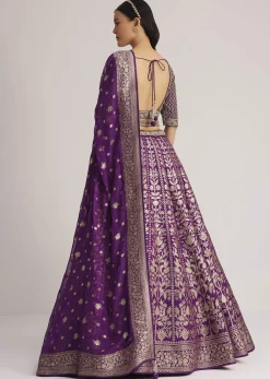 Purple Brocade Embroidered Lehenga Set