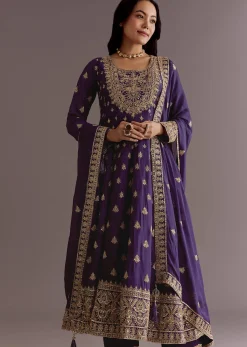 Purple Chinon Anarkali Dupatta Suit With Sequin Work