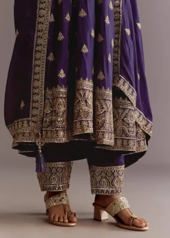 Purple Chinon Anarkali Dupatta Suit With Sequin Work