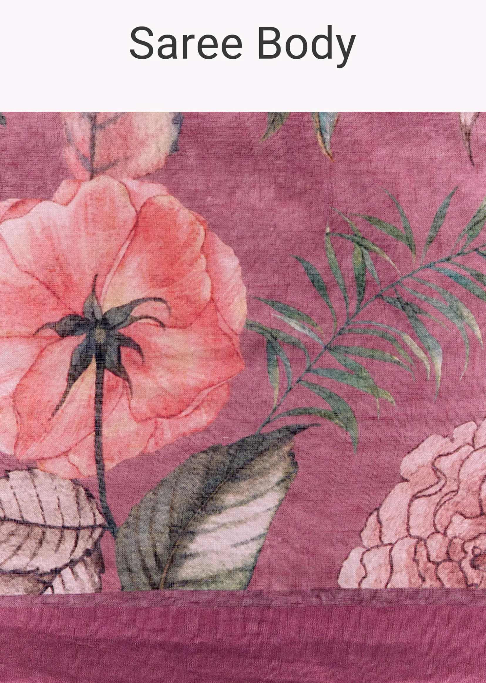 Purple Cotton Linen Saree With Faded Florals