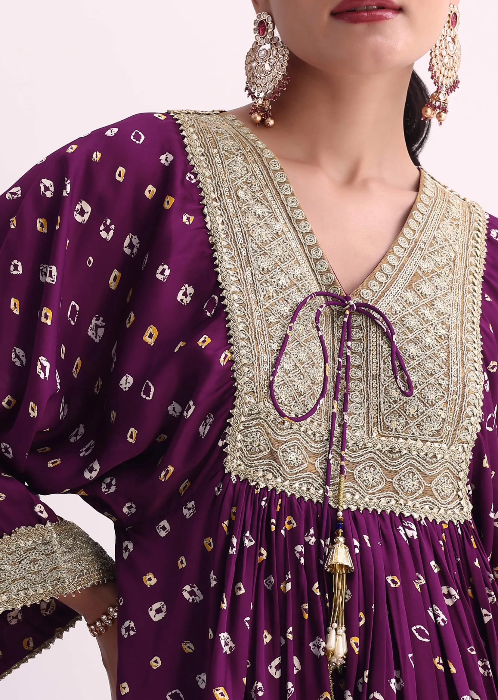Purple Crepe Bandhani Print Sharara Set