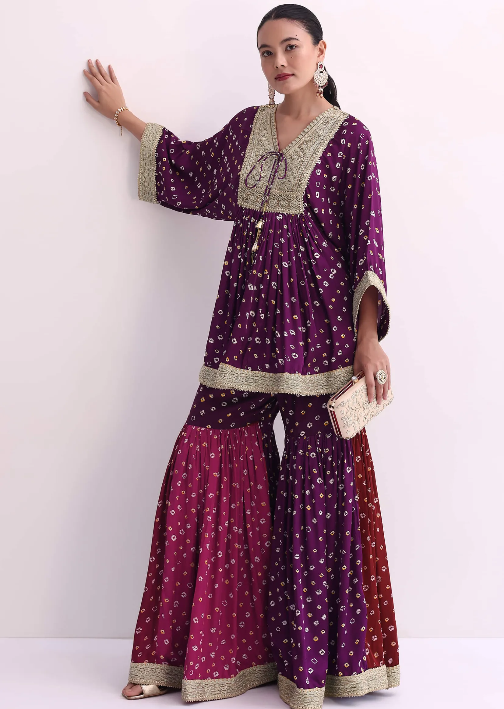 Purple Crepe Bandhani Print Sharara Set