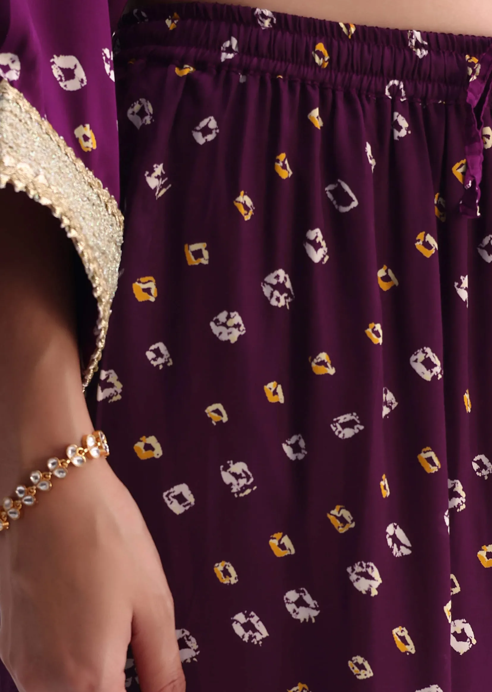 Purple Crepe Bandhani Print Sharara Set