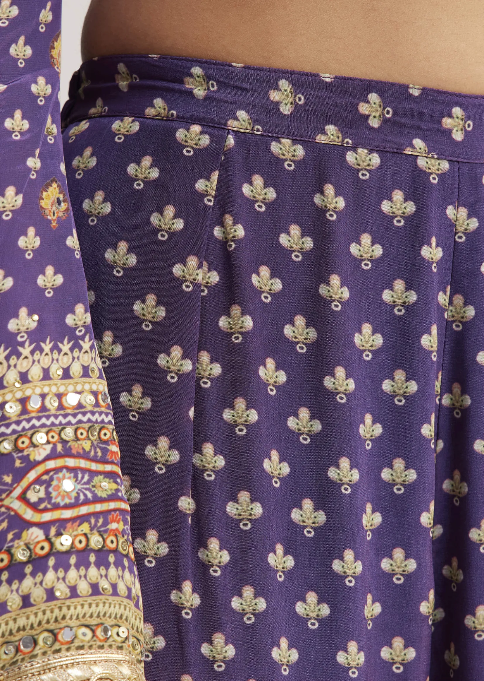 Purple Crepe Silk Sharara Set With Mirror And Sequins Work