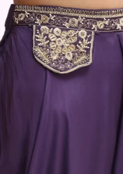 Purple Crop Top And Palazzo Set With Zari Work