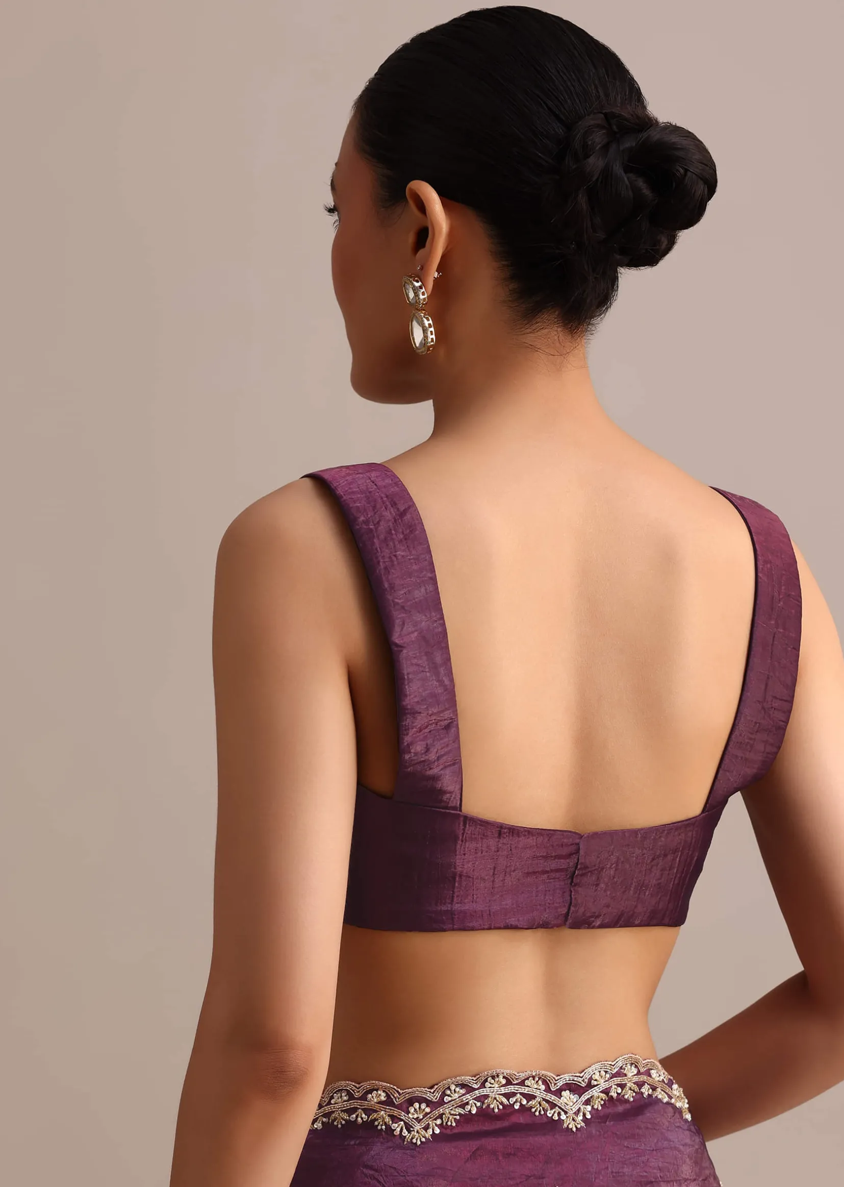 Purple Crushed Tissue Saree With Sequin And Cutdana Embroidered Border