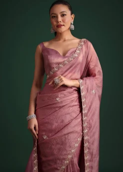 Purple Crushed Tissue Saree With Sequin Embellishments