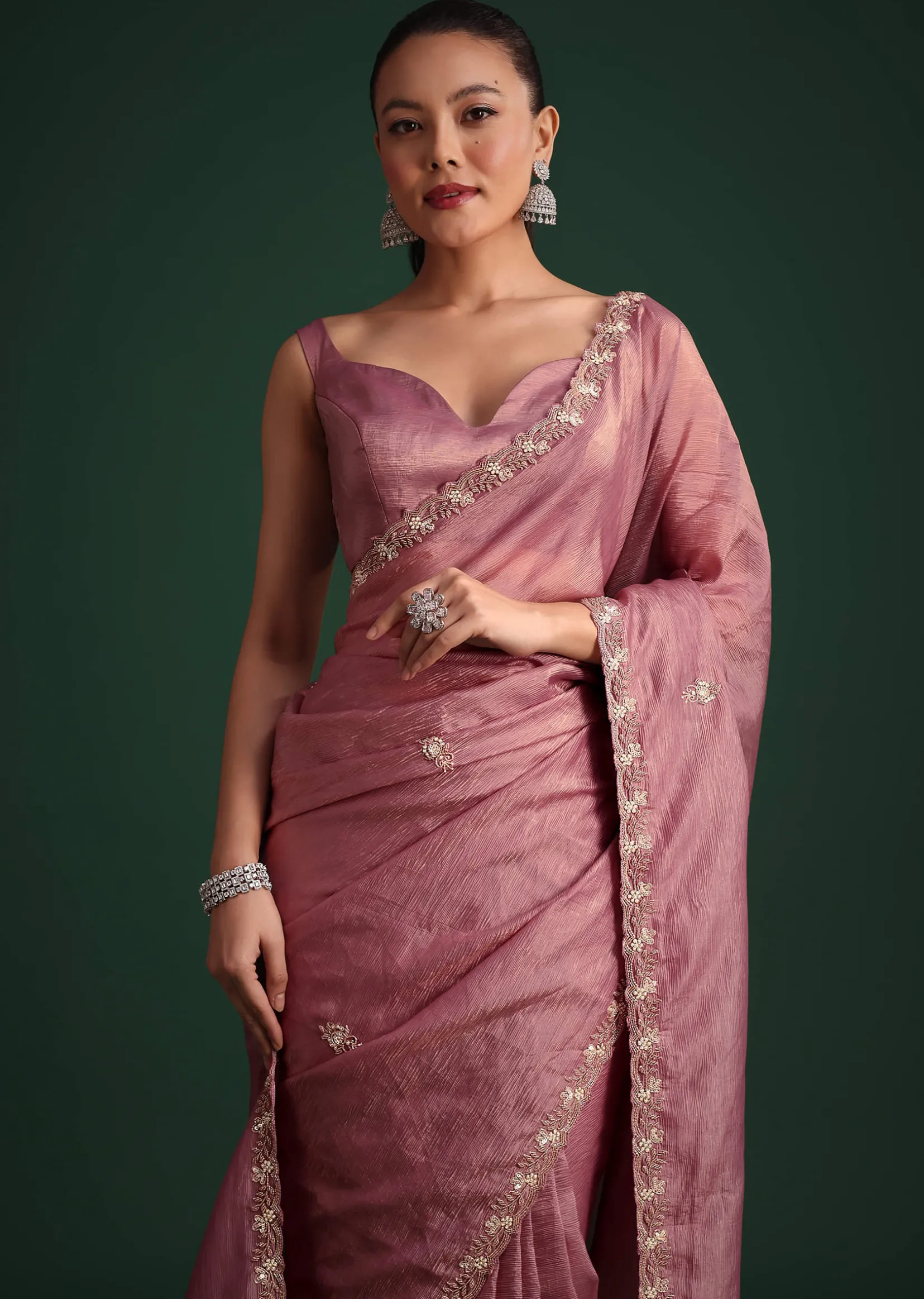 Purple Crushed Tissue Saree With Sequin Embellishments