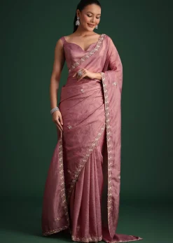 Purple Crushed Tissue Saree With Sequin Embellishments