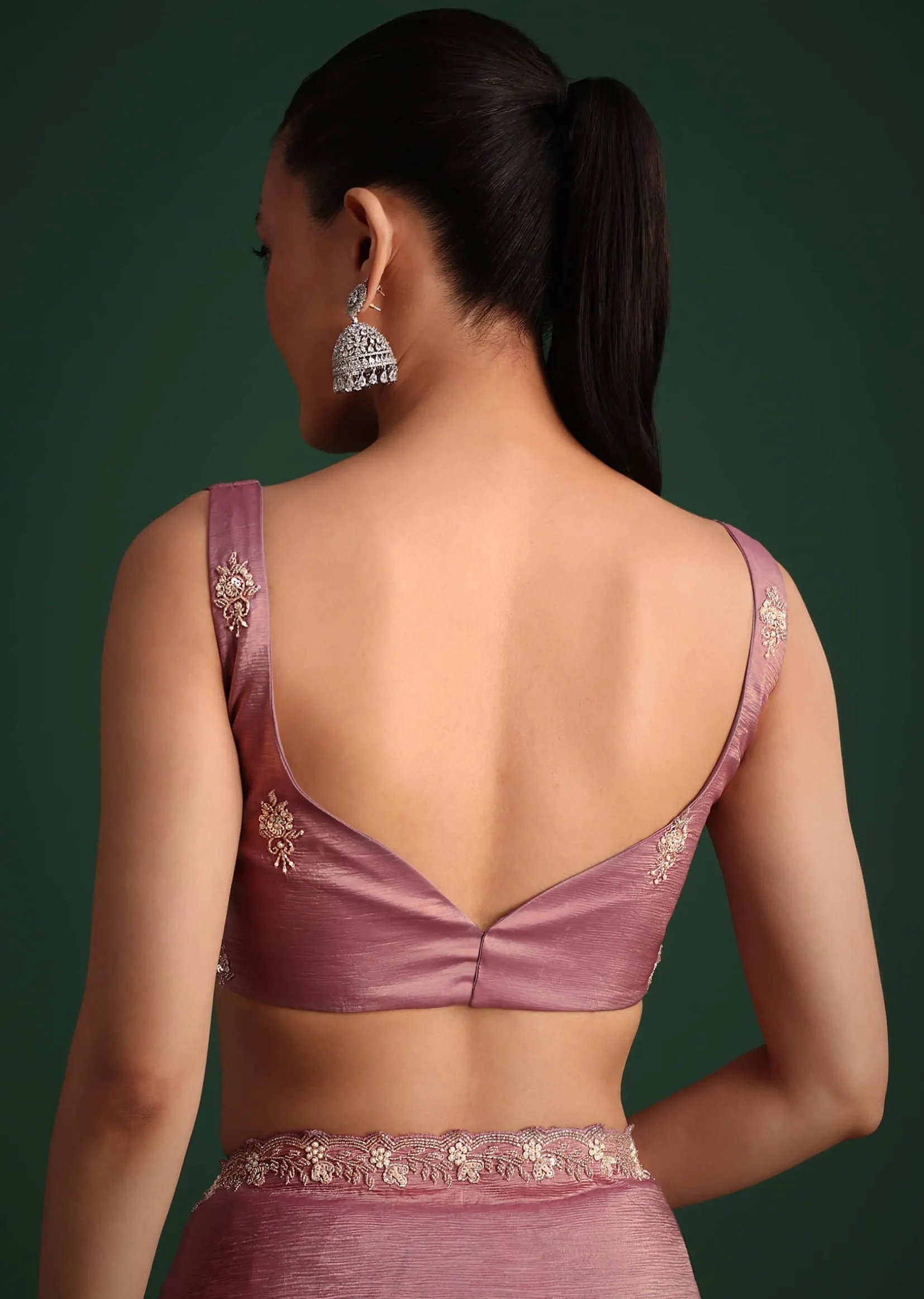 Purple Crushed Tissue Saree With Sequin Embellishments