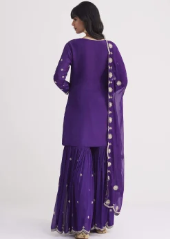 Purple Cutdana Embroidered Sharara Suit With Organza Dupatta