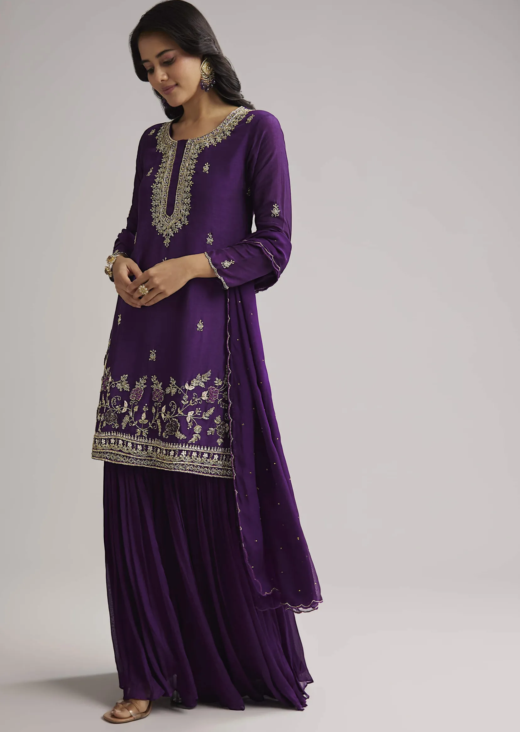 Purple Cutdana Sharara Set With Dupatta