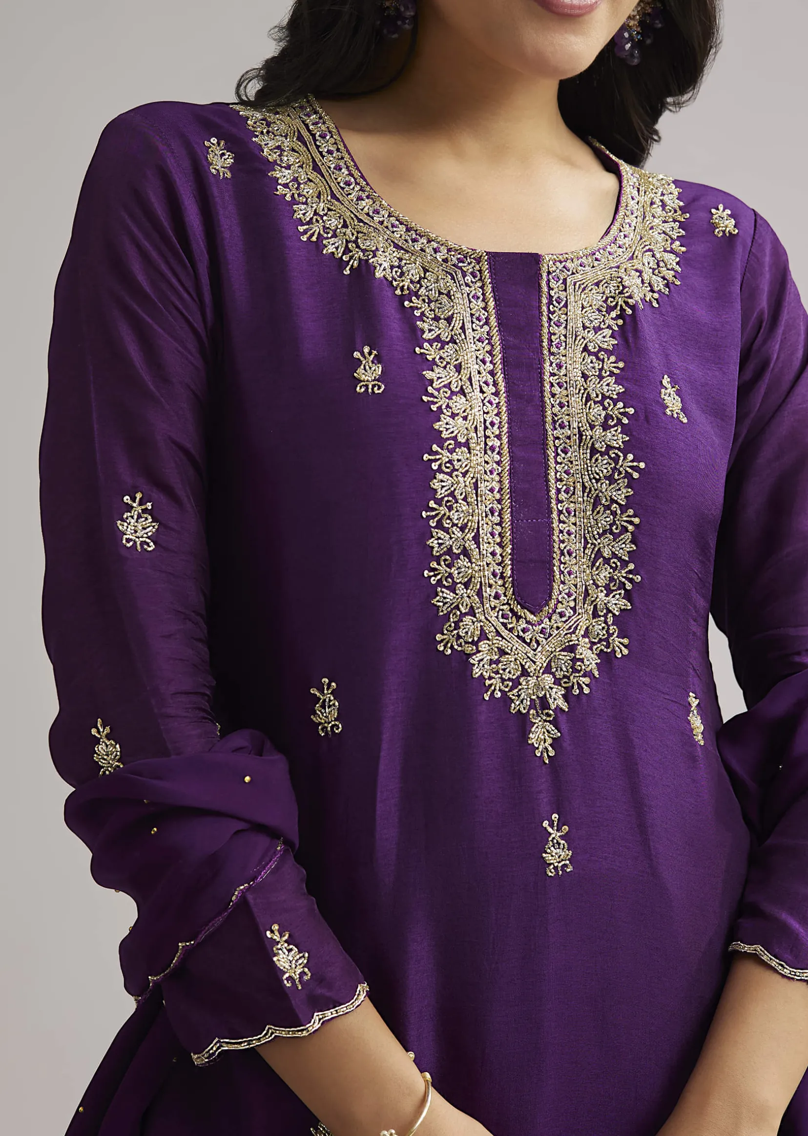 Purple Cutdana Sharara Set With Dupatta
