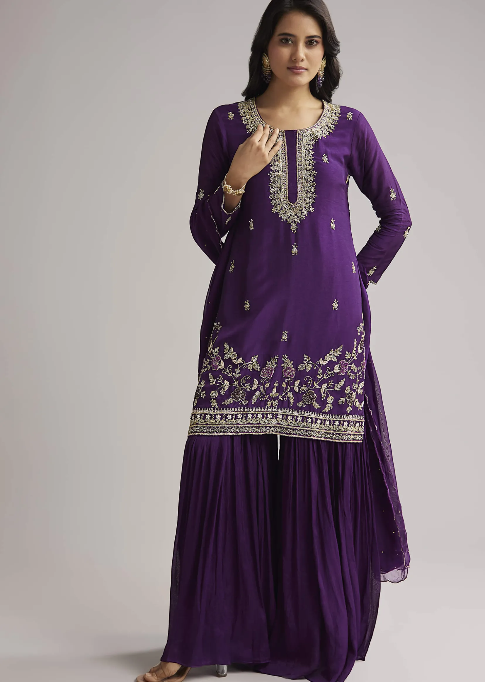 Purple Cutdana Sharara Set With Dupatta