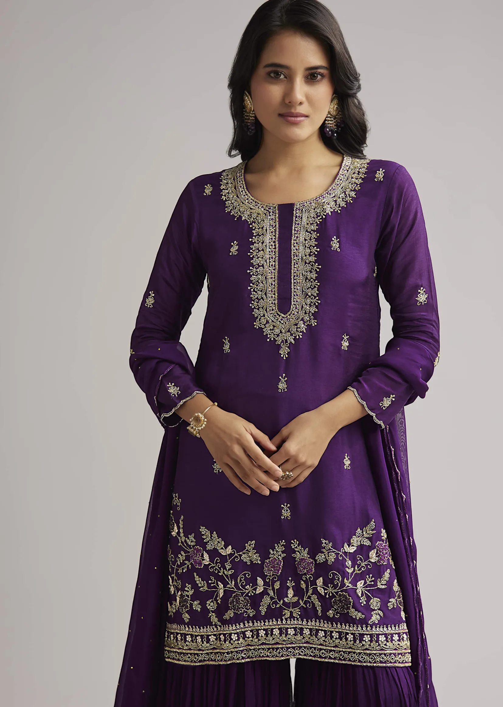 Purple Cutdana Sharara Set With Dupatta