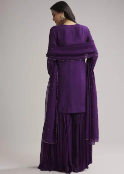 Purple Cutdana Sharara Set With Dupatta