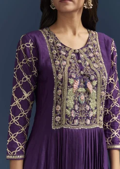 Purple Dola Silk Anarkali Suit With Gotta And Beaded Embroidery